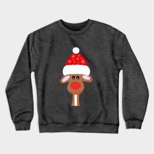 Festive Christmas Reindeer With Red Snowflake Hat Crewneck Sweatshirt